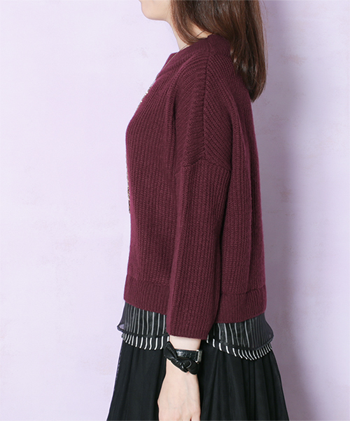 NANO universe（ナノユニバース）の「裾ストライプニットプルオーバー（ニット/セーター・レディース・ブラック/グレー/ボルドー・FREE）」の4枚目の写真