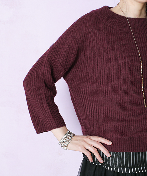 NANO universe（ナノユニバース）の「裾ストライプニットプルオーバー（ニット/セーター・レディース・ブラック/グレー/ボルドー・FREE）」の6枚目の写真