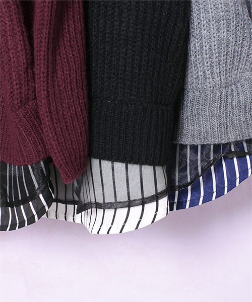 NANO universe（ナノユニバース）の「裾ストライプニットプルオーバー（ニット/セーター・レディース・ブラック/グレー/ボルドー・FREE）」の9枚目の写真