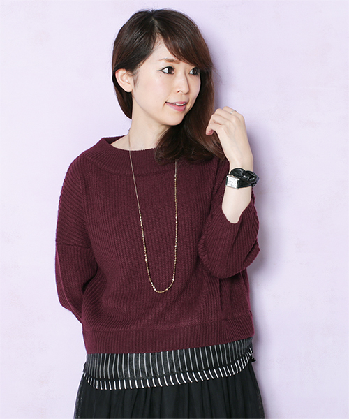 NANO universe（ナノユニバース）の「裾ストライプニットプルオーバー（ニット/セーター・レディース・ブラック/グレー/ボルドー・FREE）」の16枚目の写真