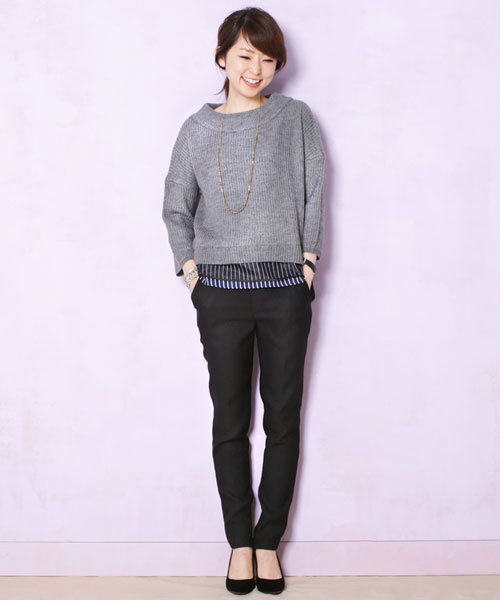 NANO universe（ナノユニバース）の「裾ストライプニットプルオーバー（ニット/セーター・レディース・ブラック/グレー/ボルドー・FREE）」の10枚目の写真