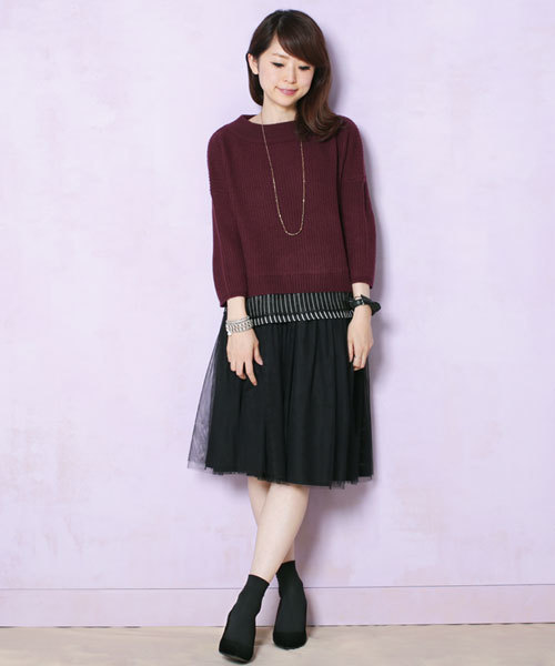 NANO universe（ナノユニバース）の「裾ストライプニットプルオーバー（ニット/セーター・レディース・ブラック/グレー/ボルドー・FREE）」の12枚目の写真