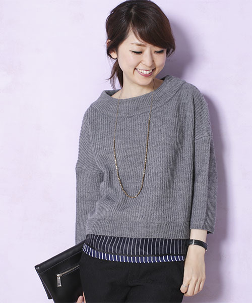 NANO universe（ナノユニバース）の「裾ストライプニットプルオーバー（ニット/セーター・レディース・ブラック/グレー/ボルドー・FREE）」の17枚目の写真