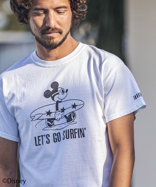 felkod(フィルコッド)の「mt6973-LETS GO SURFIN Mickey Print Tee Tシャツ(Tシャツ/カットソー・メンズ・ホワイト/ブラック/ミント・L/M/S)」の2枚目の写真