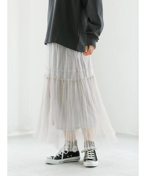koe(コエ)の「チュールティアードスカート*(スカート・レディース・ライトベージュ/グレー・FREE)」の4枚目の写真