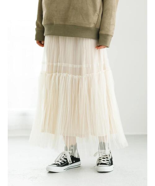 koe(コエ)の「チュールティアードスカート*(スカート・レディース・ライトベージュ/グレー・FREE)」の3枚目の写真