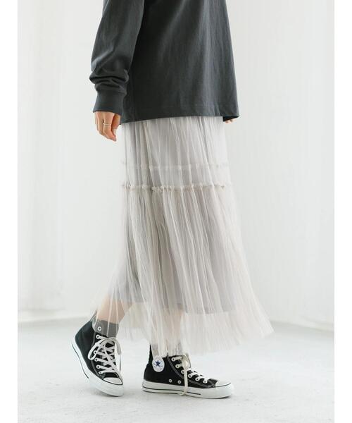 koe(コエ)の「チュールティアードスカート*(スカート・レディース・ライトベージュ/グレー・FREE)」の9枚目の写真