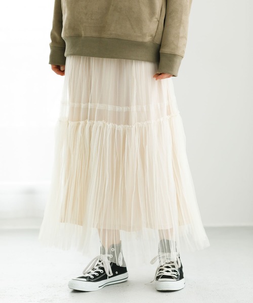 koe(コエ)の「チュールティアードスカート*(スカート・レディース・ライトベージュ/グレー・FREE)」の1枚目の写真