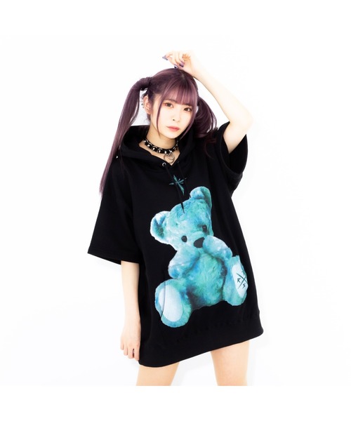 『トラバス トーキョー』くまプリント半袖パーカー TRAVAS TOKYO/トラバス トーキョー』Furry bear H/S hoodie/くま