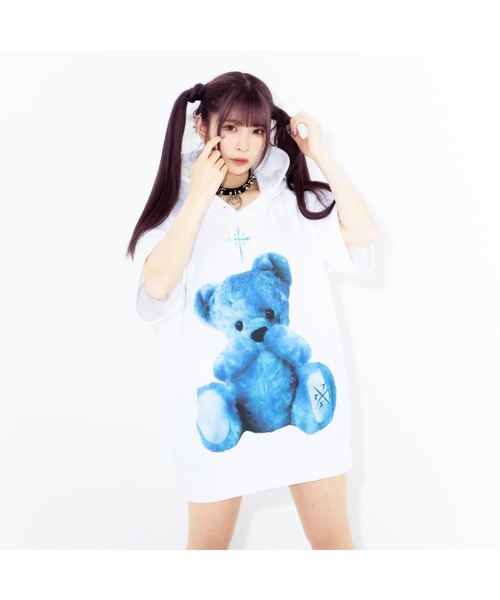 『トラバス トーキョー』くまプリント半袖パーカー TRAVAS TOKYO/トラバス トーキョー』Furry bear H/S hoodie/くま