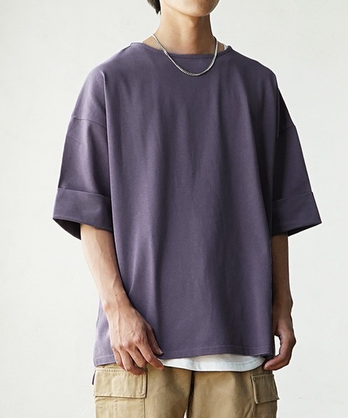 MinoriTY（マイノリティ）の「【MinoriTY】長袖or半袖ヘビーウエイトコットンボートネックTシャツ ロンT 半袖Tシャツ メンズ オーバーサイズ ビッグシルエット 無地 春服 夏服（Tシャツ/カットソー・メンズ・ブラック/ブラウン/グレー/オフホワイト/カーキ/グリーン/レッド/ネイビー/ライトホワイト/スカイブルー/ライトパープル/ベージュ/ブルーグレー/ダークグリーン・M/L/S）」の14枚目の写真