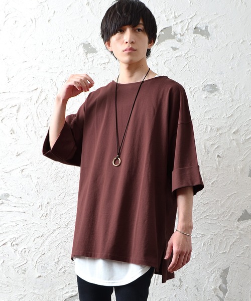 MinoriTY（マイノリティ）の「【MinoriTY】長袖or半袖ヘビーウエイトコットンボートネックTシャツ ロンT 半袖Tシャツ メンズ オーバーサイズ ビッグシルエット 無地 春服 夏服（Tシャツ/カットソー・メンズ・ブラック/ブラウン/グレー/オフホワイト/カーキ/グリーン/レッド/ネイビー/ライトホワイト/スカイブルー/ライトパープル/ベージュ/ブルーグレー/ダークグリーン・M/L/S）」の7枚目の写真