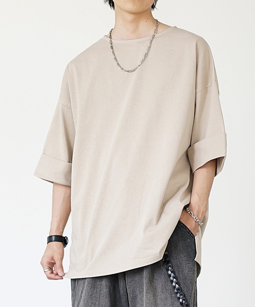 MinoriTY】ヘビーウエイトコットンボートネック5分袖Tシャツ 半袖T