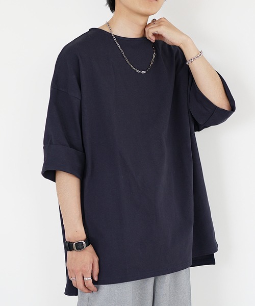 MinoriTY（マイノリティ）の「【MinoriTY】長袖or半袖ヘビーウエイトコットンボートネックTシャツ ロンT 半袖Tシャツ メンズ オーバーサイズ ビッグシルエット 無地 春服 夏服（Tシャツ/カットソー・メンズ・ブラック/ブラウン/グレー/オフホワイト/カーキ/グリーン/レッド/ネイビー/ライトホワイト/スカイブルー/ライトパープル/ベージュ/ブルーグレー/ダークグリーン・M/L/S）」の22枚目の写真