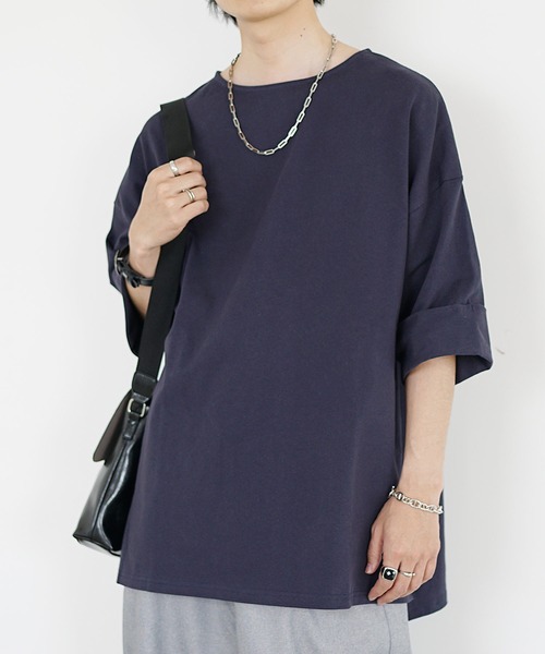 MinoriTY（マイノリティ）の「【MinoriTY】長袖or半袖ヘビーウエイトコットンボートネックTシャツ ロンT 半袖Tシャツ メンズ オーバーサイズ ビッグシルエット 無地 春服 夏服（Tシャツ/カットソー・メンズ・ブラック/ブラウン/グレー/オフホワイト/カーキ/グリーン/レッド/ネイビー/ライトホワイト/スカイブルー/ライトパープル/ベージュ/ブルーグレー/ダークグリーン・M/L/S）」の19枚目の写真