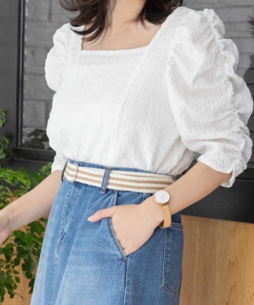 Mysa&Liina（ミーサリーナ）の「スクエアネックジャガードトップス（Tシャツ/カットソー・レディース・アイボリー/オフホワイト/ブラック・M）」の18枚目の写真