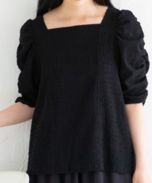 Mysa&Liina（ミーサリーナ）の「スクエアネックジャガードトップス（Tシャツ/カットソー・レディース・アイボリー/オフホワイト/ブラック・M）」の9枚目の写真