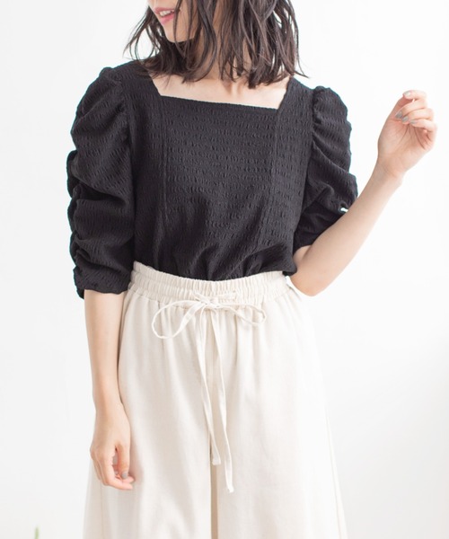 Mysa&Liina（ミーサリーナ）の「スクエアネックジャガードトップス（Tシャツ/カットソー・レディース・アイボリー/オフホワイト/ブラック・M）」の4枚目の写真