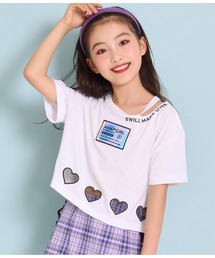 ANAP GｉRL（アナップガール）の「ハート裾開きホログラムワッペントップス（Tシャツ/カットソー・キッズ）」