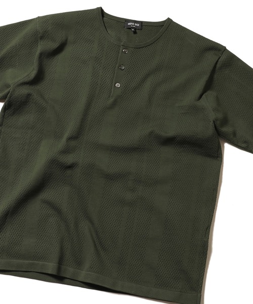 MEN'S BIGI（メンズビギ）の「12Gニット/アイレットストライプ天竺 ヘンリーネックニット（Tシャツ/カットソー・メンズ・ライトグレー/カーキ/ターコイズブルー/マスタード・02/03）」の3枚目の写真