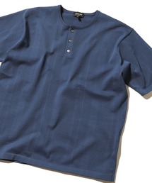 MEN'S BIGI | 12Gニット/アイレットストライプ天竺 ヘンリーネックニット(Tシャツ/カットソー)