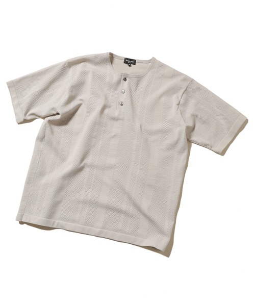 MEN'S BIGI（メンズビギ）の「12Gニット/アイレットストライプ天竺 ヘンリーネックニット（Tシャツ/カットソー・メンズ・ライトグレー/カーキ/ターコイズブルー/マスタード・02/03）」の10枚目の写真
