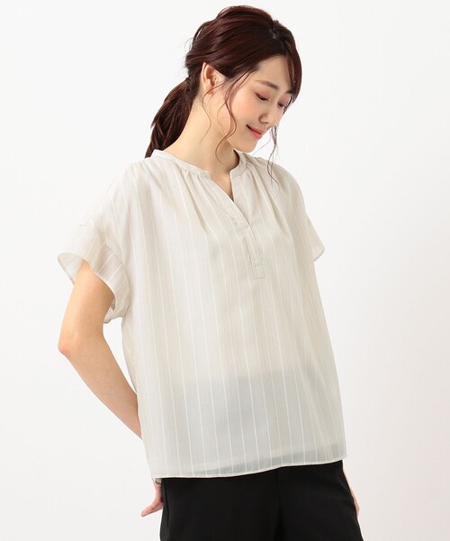 J.PRESS(ジェイプレス)の「シアーチェック&ストライプ カットソー(Tシャツ/カットソー・レディース・ホワイト系1/ベージュ系1/ネイビー系4/ダークブラウン系4・T13/T15)」の10枚目の写真