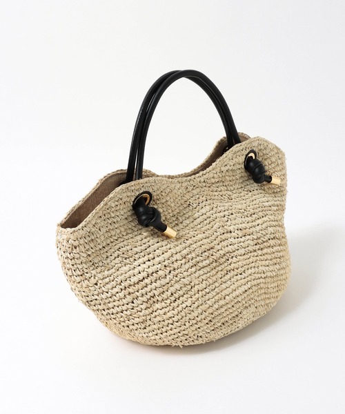 VIOLAdORO ツイストハンドルリップ型ラフィアカゴバッグ　肩掛け可 VIOLAdORO ツイストハンドルリップ型ラフィアカゴバッグ 肩掛け