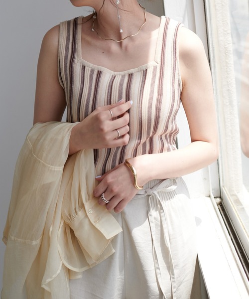 DISCOAT（ディスコート）の「ストライプニットタンクトップ（タンクトップ・レディース・ブラウン/グリーン・FREE）」の19枚目の写真