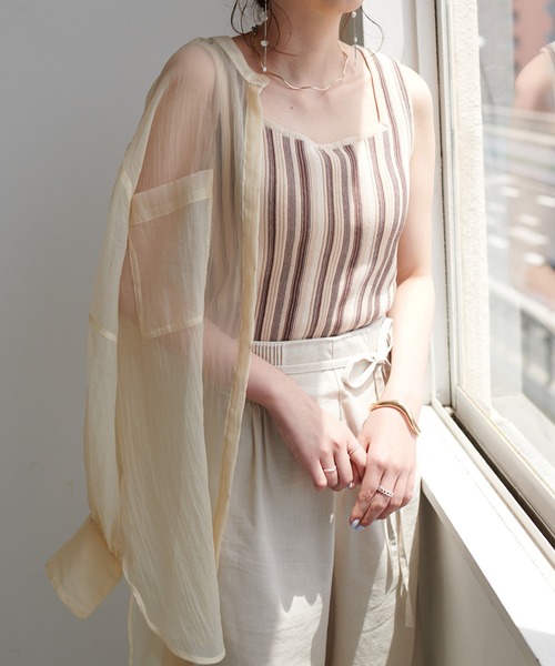 DISCOAT（ディスコート）の「ストライプニットタンクトップ（タンクトップ・レディース・ブラウン/グリーン・FREE）」の3枚目の写真