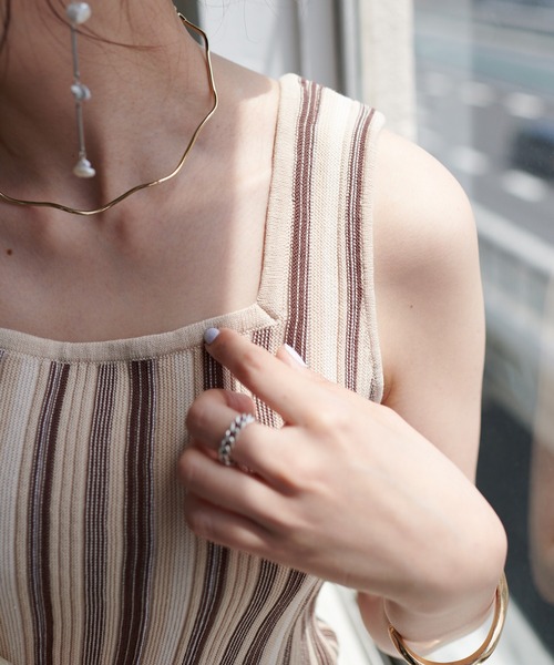 DISCOAT（ディスコート）の「ストライプニットタンクトップ（タンクトップ・レディース・ブラウン/グリーン・FREE）」の5枚目の写真