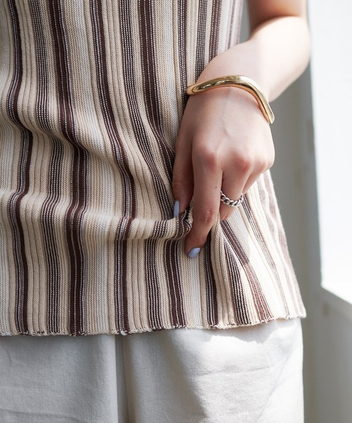 DISCOAT（ディスコート）の「ストライプニットタンクトップ（タンクトップ・レディース・ブラウン/グリーン・FREE）」の6枚目の写真