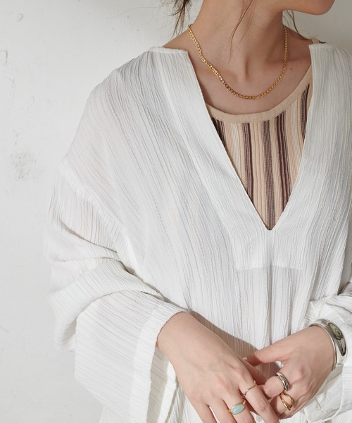 DISCOAT（ディスコート）の「ストライプニットタンクトップ（タンクトップ・レディース・ブラウン/グリーン・FREE）」の8枚目の写真