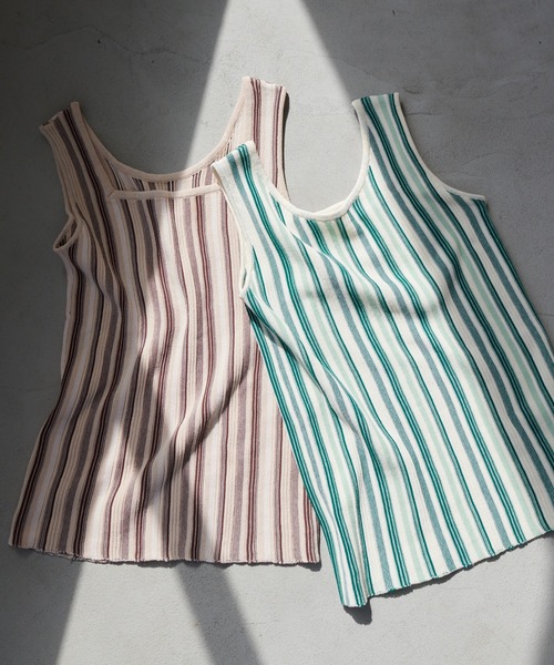 DISCOAT（ディスコート）の「ストライプニットタンクトップ（タンクトップ・レディース・ブラウン/グリーン・FREE）」の15枚目の写真