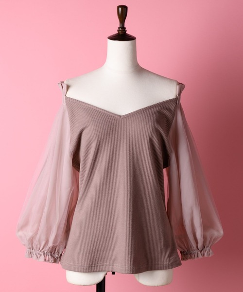 J1U by LA BELLE ETUDE(ジユウバイラベルエチュード)の「パフチュールシフォン袖リブTOPS(Tシャツ/カットソー・レディース・ブラック/ピンク・FREE)」の19枚目の写真