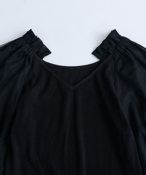 J1U by LA BELLE ETUDE(ジユウバイラベルエチュード)の「パフチュールシフォン袖リブTOPS(Tシャツ/カットソー・レディース・ブラック/ピンク・FREE)」の20枚目の写真