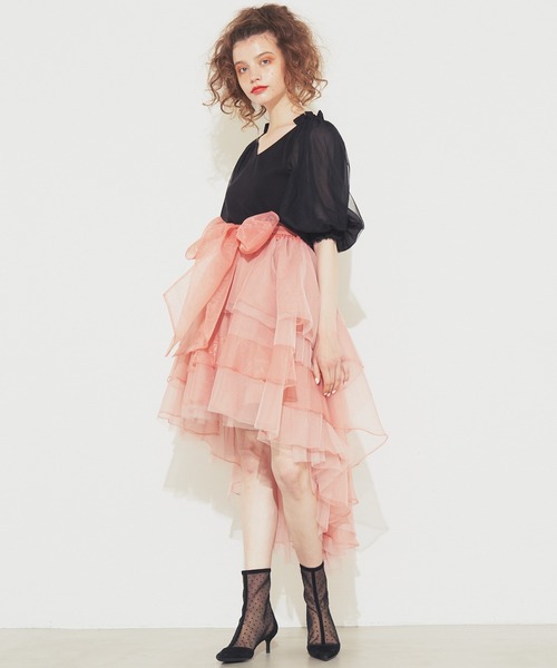 J1U by LA BELLE ETUDE(ジユウバイラベルエチュード)の「パフチュールシフォン袖リブTOPS(Tシャツ/カットソー・レディース・ブラック/ピンク・FREE)」の17枚目の写真