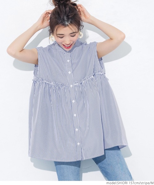 coca(coca)(コカ)の「ストライプ切り替えギャザーシャツ(シャツ/ブラウス・レディース・ストライプ・M/L)」の4枚目の写真