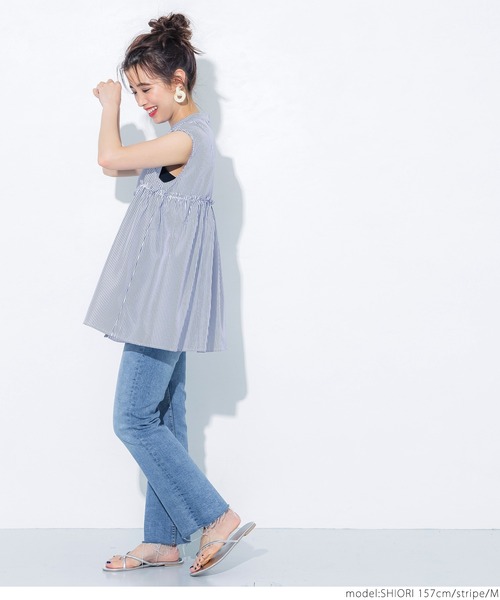 coca(coca)(コカ)の「ストライプ切り替えギャザーシャツ(シャツ/ブラウス・レディース・ストライプ・M/L)」の2枚目の写真