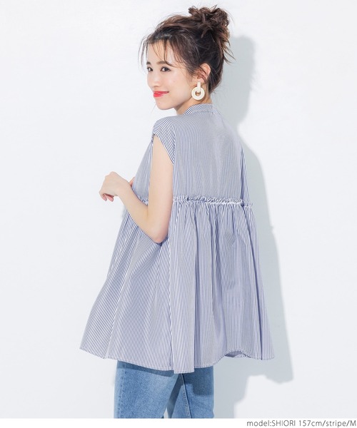 coca(coca)(コカ)の「ストライプ切り替えギャザーシャツ(シャツ/ブラウス・レディース・ストライプ・M/L)」の10枚目の写真