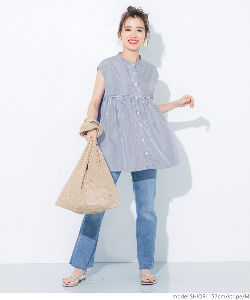coca(coca)(コカ)の「ストライプ切り替えギャザーシャツ(シャツ/ブラウス・レディース・ストライプ・M/L)」の7枚目の写真