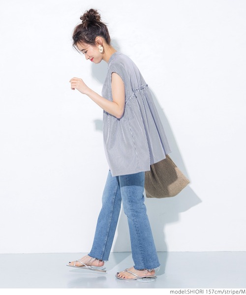 coca(coca)(コカ)の「ストライプ切り替えギャザーシャツ(シャツ/ブラウス・レディース・ストライプ・M/L)」の3枚目の写真