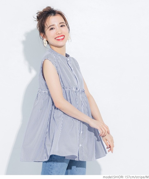 coca(coca)(コカ)の「ストライプ切り替えギャザーシャツ(シャツ/ブラウス・レディース・ストライプ・M/L)」の9枚目の写真