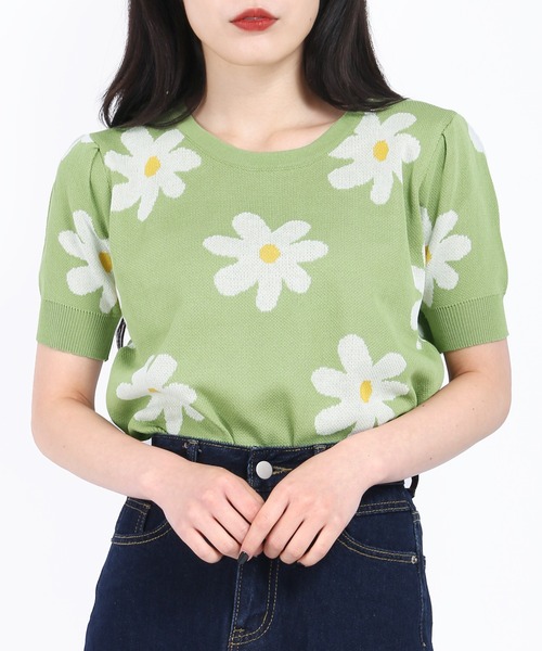 WC(ダブル シー)の「マーガレットニットトップス(ニット/セーター・レディース・ブラック/グリーン・FREE)」の2枚目の写真