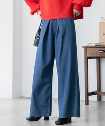 フロントホック ワイド デニムパンツ