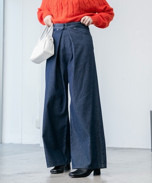 BONLECILL（ボンルシール）の「フロントホック ワイド デニムパンツ（デニムパンツ・レディース・ブラック/ネイビー/ブルー・M/L）」の20枚目の写真