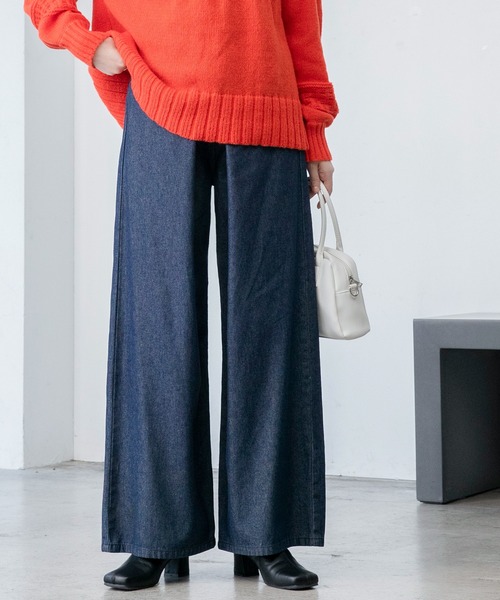 BONLECILL（ボンルシール）の「フロントホック ワイド デニムパンツ（デニムパンツ・レディース・ブラック/ネイビー/ブルー・M/L）」の4枚目の写真
