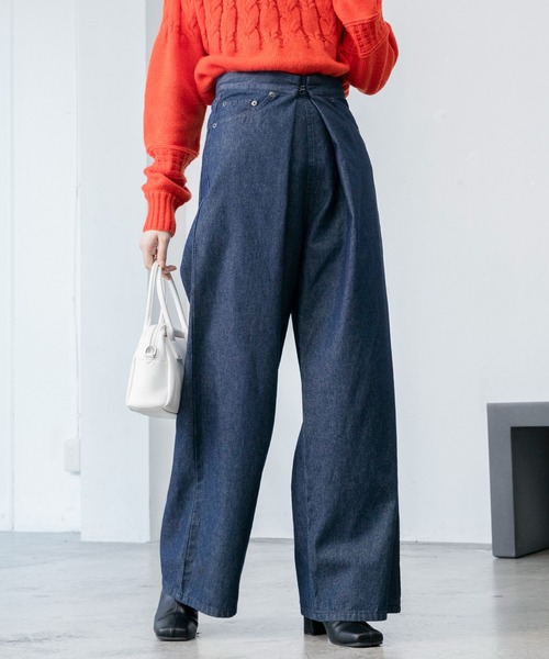 BONLECILL（ボンルシール）の「フロントホック ワイド デニムパンツ（デニムパンツ・レディース・ブラック/ネイビー/ブルー・M/L）」の14枚目の写真