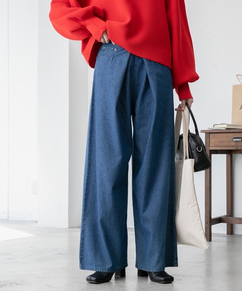 BONLECILL（ボンルシール）の「フロントホック ワイド デニムパンツ（デニムパンツ・レディース・ブラック/ネイビー/ブルー・M/L）」の21枚目の写真