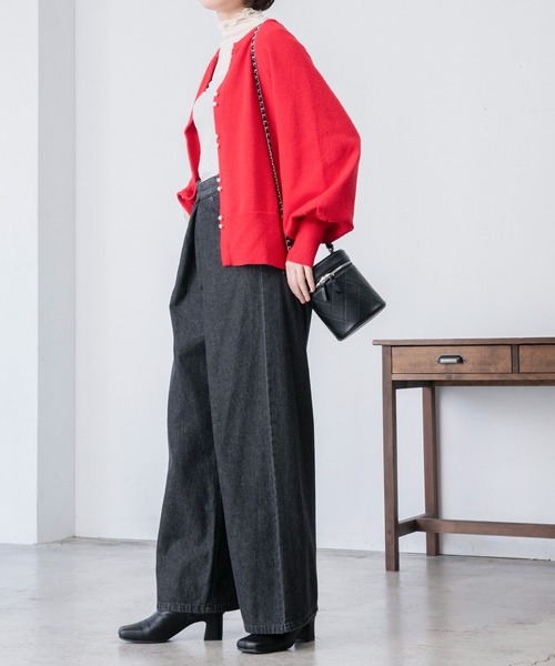 BONLECILL（ボンルシール）の「フロントホック ワイド デニムパンツ（デニムパンツ・レディース・ブラック/ネイビー/ブルー・M/L）」の11枚目の写真